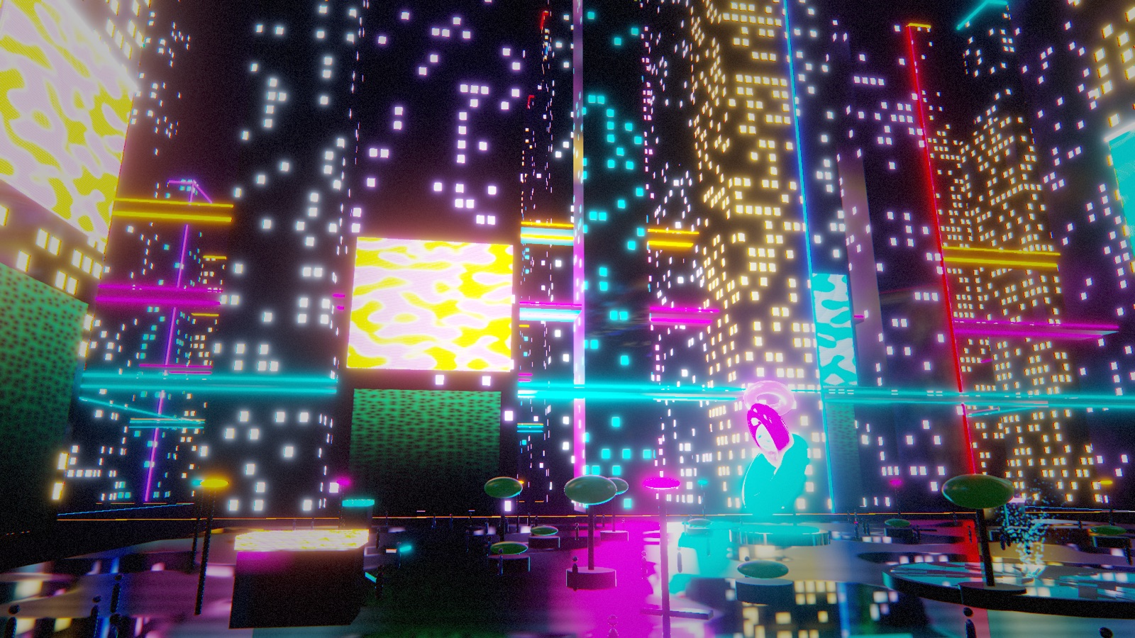 The plaza in Neon City