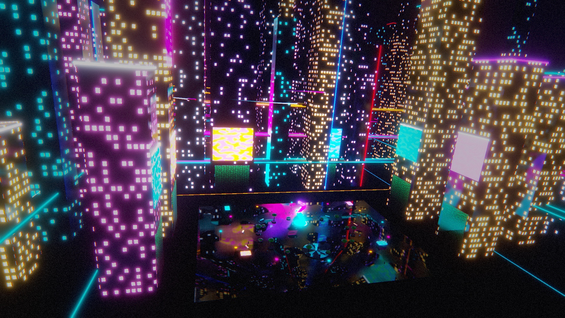 Aerial view of Neon City